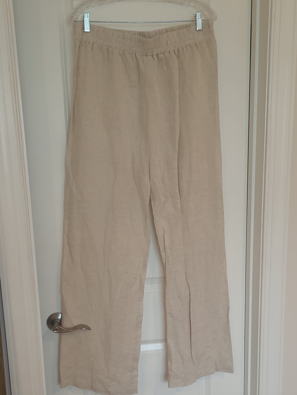 Relaxed Wide-Leg Linen Blend Pants in Beige